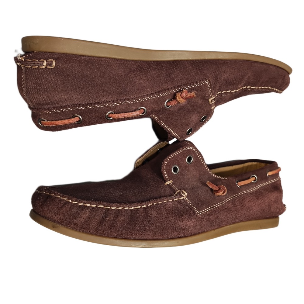 John Varvatos Schooner Boat Shoes Mens US 11.5M Brown Moc Toe Comfort Laceless